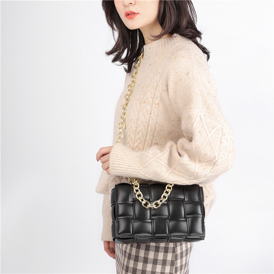 Weave Flap Bayan Deri Messenger Çanta PU Deri Crossbody Çanta