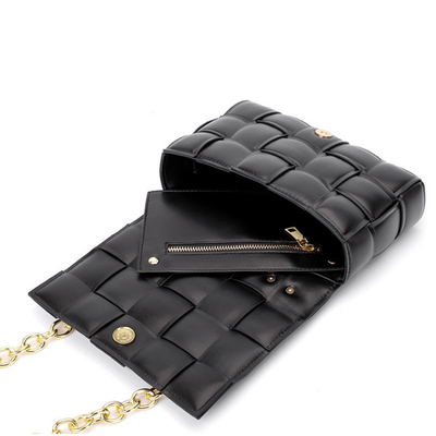 Weave Flap Bayan Deri Messenger Çanta PU Deri Crossbody Çanta
