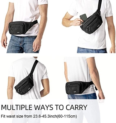 Bum Fashion Fanny Pack Erkek Kadın Suya Dayanıklı Bel Çantası, 6 Fermuarlı Cepli