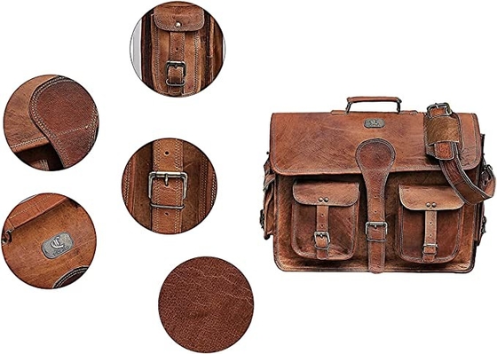 400g 14 İnç Vintage El Yapımı Deri Messenger Çanta Laptop Evrak Çantası için