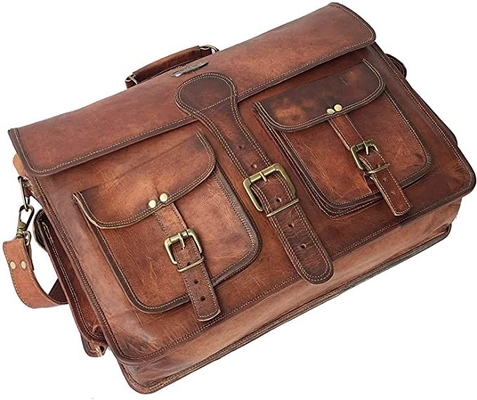 400g 14 İnç Vintage El Yapımı Deri Messenger Çanta Laptop Evrak Çantası için