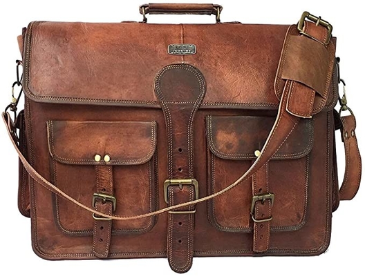400g 14 İnç Vintage El Yapımı Deri Messenger Çanta Laptop Evrak Çantası için