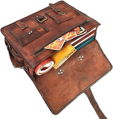 400g 14 İnç Vintage El Yapımı Deri Messenger Çanta Laptop Evrak Çantası için